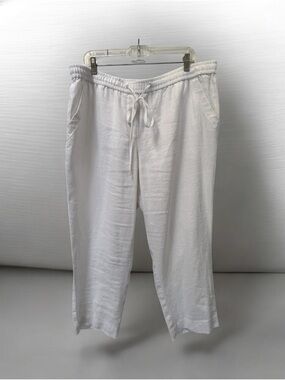 100% LINEN Jones New York XL White Drawstring Crop Ankle Capri Pants Summer EUC